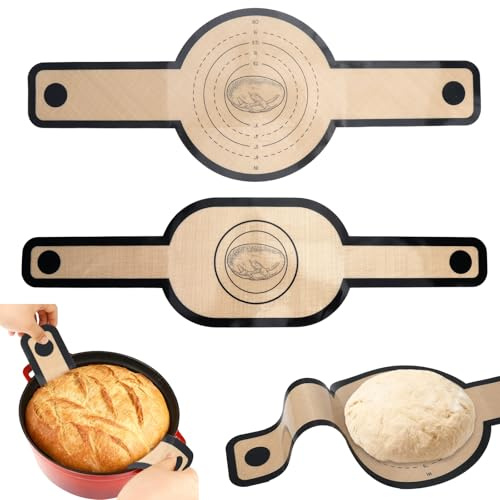 KQDRAVINE 2 Pièces Tapis de Cuisson Silicone pour Four Hollandais, Tapis Silicone Patisserie avec Longs Manches, Papier Cuisson Reutilisable pour Cocotte à Pain