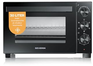 Severin Horno tostador con convección, con asador para carne, horno de convección versátil, capacidad de 30 litros, horno de sobremesa, 100-230 °C, temporizador de 120 minutos, 1600 W, negro, TO 9020