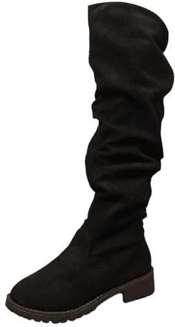 Dasongff Stivale Alti Donna Camoscio Stivali Eleganti Punta Rotonda Stivaletti Autunno e Inverno Tacco Basso Stivali Confortevole Scarpe, Nero , 40 EU