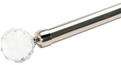 OHS Silver Curtain Pole for Eyelet Curtains 120 to 220cm, Extendable Curtain Pole 28mm Curtain Rod with Crystal Ball Finials Adjustable Metal Curtain Poles Brackets Included