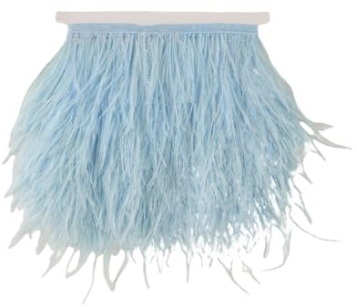 Straußenfeder-Bordüre Federborte Band Federbesatz Federfranse zum Nähen | Borte Fransen 8-10cm Feder Fringe Trim Feder Fransen Band,DIY Kleid Nähen Kleidung Zubehör Kostüme,1 Meter,Hellblau