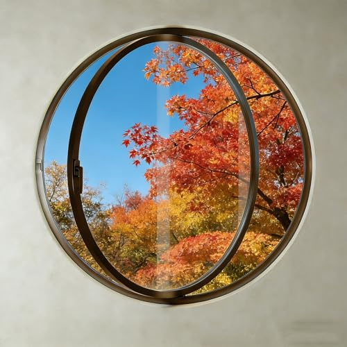 BYJSJY Kellerfenster,Rundfenster mit Aluminiumrahmen und 0,5 cm Sicherheitsglas,Rundes Fenster,Flügelfenster,Moderne,Für Küche Bad Zuhause,360° drehbare Belüftungsfunktion(Black,100cm/39.4in)