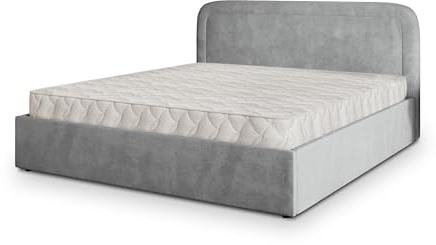 Masseno Polsterbett BENIRA K 200x200 cm, Doppelbett, Bettkasten, Stauraum, Lattenrost Und Kopfteil - Hellgrau, Paros 05