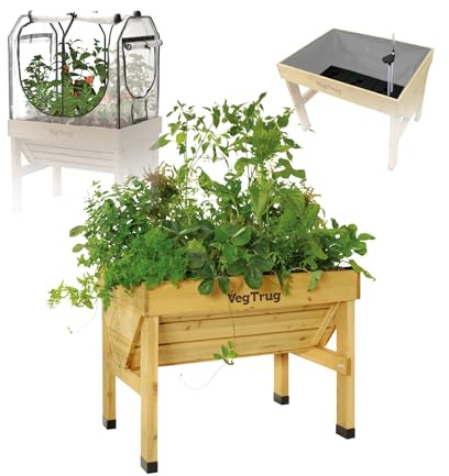 VegTrug Hochbeet Classic 1,0m Set + Gewächshausaufsatz & Bewässerung | Natural 103x76x80cm - Insektenschutz sowie Selbstbewässerungsset mit Wasserstandsanzeige - FSC-Zedernholz