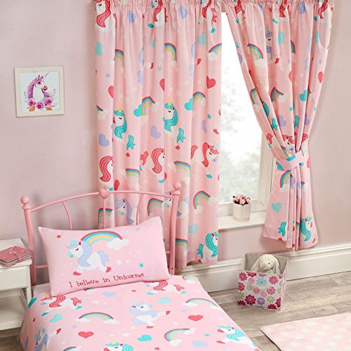 Price Right Home I Believe in Unicorns Single Duvet Cover and Pillowcase Set + Matching Fully Lined 66 x 54 Curtains
