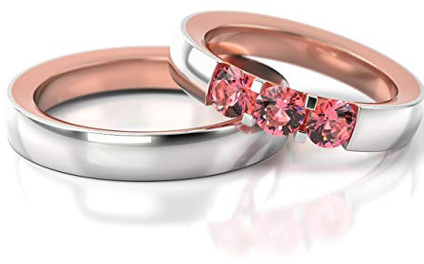 JC Gold Trauringe - Rotgold Weißgold Eheringe Bicolor inklusive Steine und Gravur im Paarpreis PL273 (14 Karat (585) Bicolor)