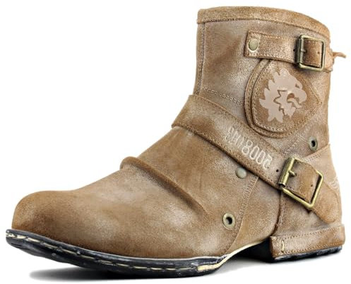 Stivali da Uomo in Pelle con Suola in Gomma Stivali da Moto da Motociclista Cowboy con Cerniera Chukka Stivaletti Classico