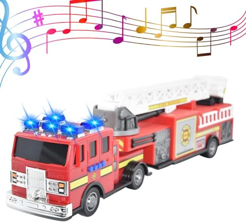 Mighty Wheels Fire Truck Toy 26 - Large Free-wheeling Toy Truck with Sounds and Lights and Movable Ladder - Durable Plastic Fire Engine Toys for 3+ Year Old Boys and Girls