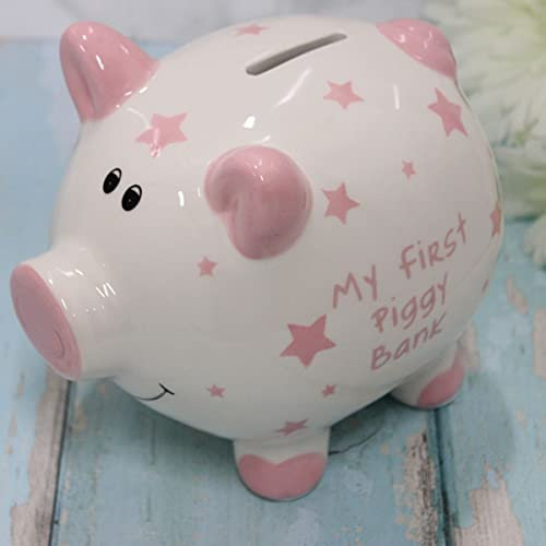 Lesser & Pavey My First Piggy Bank Pink Large For Savings | Lovely Money Box For Money Saving Challenge | Money Tin or Money Saving Box For Adults | Ideal Money Safe & Piggy Bank For Kids