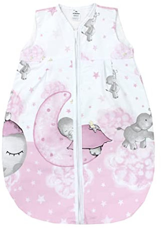 TupTam Baby Sommer Schlafsack 0.5 TOG aus OEKO-TEX zertifizierten Materialien, Farbe: Mond mit Elefant/Rosa, Größe: 62-74