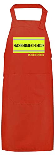 FIREFUN | Feuerwehr-Grillschürze Profi | rot |Fachberater Fleisch Silberstreifen & Untertitel | personalisierbar Geschenk Koch-Schürze personalisiert | Feuerwehrmann Feuerwehrfrau