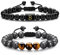 TINGN Lavastein Armband für Herren, Tigerauge Armband Lavastein Armband Obsidian Stein Armband Herren Anti Angst Perlen Armband mit Buchstaben Armband Energiestein Armband Männer Geschenke (B)
