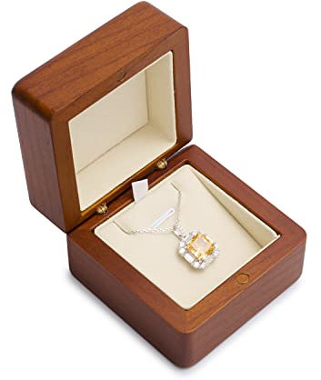 Oirlv Vintage Nussbaumholz Anhängerbox Halskettebox Schmuckkästchen für Verlobungs Jahrestag Valentinstag Geschenkbox(Cremeweiß)