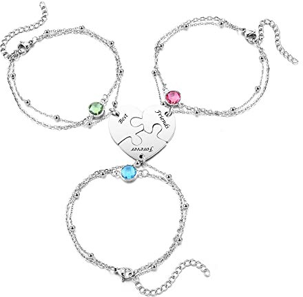 AllerPierce Personalisierte Freundschaft Armband mit Herz Puzzle Anhänger, Edelstahl Armkette für Mutter Tochter Schwester Paare (3 Stück)