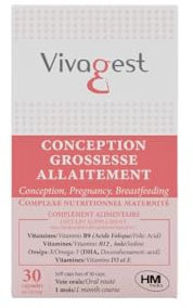 Vivagest – Complément Triple Action Fertilité, préconception, grossesse, allaitement - Omégas-3, DHA, Vit. B9+B12, Iode, Vit. D3, E - 30 Capsules (1)