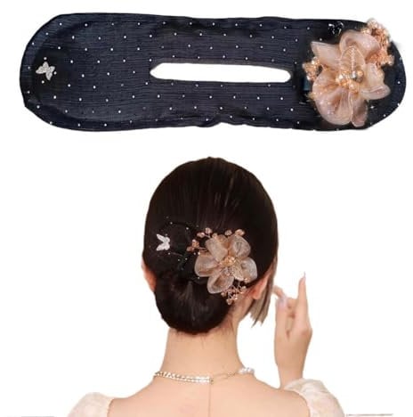 Hair Bun Maker,Floral Design Dotted Bun Maker,Hand Embroidered Flowers Deft Bun Maker,Flower Hair Bun Roller,Deft Bun Hair Twister, Exquisite Bun Maker for Women Girl Mesh Hair styleing Accessories