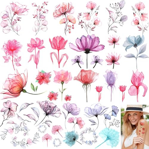 Qianyu 10 Blätter Temporäre Blumen-Tattoos Wasserdichte Bunt Fake Tatoo Sticker Kit Kindertattoo zum Aufkleben Frauen Gesicht Haut Arm Geburtstags Party Festival Sommerliche Make-up Körperdekoration