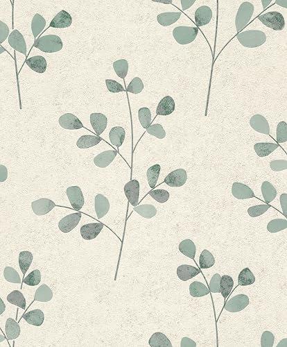 Rasch Tapeten 508437 - Vliestapete mit Blättern in Beige und Grün aus der Kollektion Selection - 10,05 m x 0,53 m (LxB)