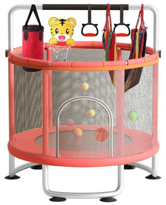 Trampolin für Kinder mit Korb, Ø 150 cm, Outdoor-Trampolin für Kinder mit Federn, erhöhtem Sicherheitsnetz – Geburtstagsgeschenke für Jungen und Mädchen, Weihnachtsgeschenke, Rosa