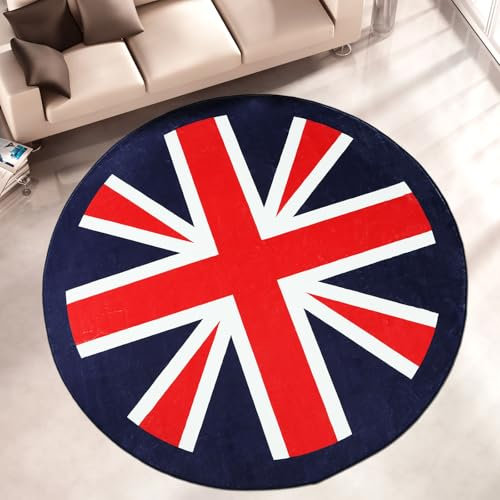 Runder Teppich, maschinenwaschbar, Union-Jack-Muster, Bodenmatte, rutschfest, weich, für Schlafzimmer, Wohnzimmer, Küche, Heimdekoration 401-01060