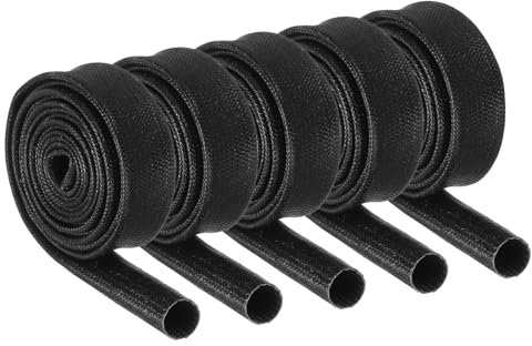 QUARKZMAN 5 Piezas Funda Trenzada de Aislamiento 1 Metro - 8mm ID Negro Funda de Fibra de Vidrio Recubierta de Silicona de Alta Temperatura para Protección de Cableado Eléctricos