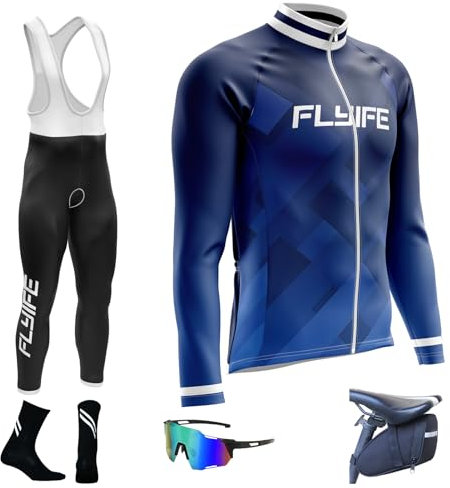 FLYIFE Radtrikot Set Herren mit 8D Sitzpolster Langarm Trägerhose Radhose Atmungsaktiv Elastische Schnell Trocknend Fahrrad Trikot Sport & Freizeit MTB Radtrikot für Herbst/Winter (TYP-1,L)