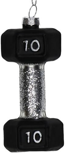 Christbaumschmuck Glas 10,5cm - Kurzhantel Figur zum Aufhängen - handbemalt & mit Glitzer - Weihnachtsbaum Anhänger für Weihnachten - Christbaumanhänger & Weihnachtsbaumschmuck - Hantel Schwarz