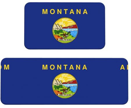 KOUUIP Montana State Flag Küchenteppich, rutschfest, waschbar, Küchenmatten für Zuhause, Büro, Dekoration, 2 Stück