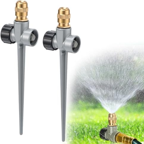 2 Pack Metal Lawn Sprinklers for Yard - 360° Coverage Water Sprinklers, Adjustable Brass Nozzle with Aluminum Alloy Spike Base for Small Medium Garden Irrigation