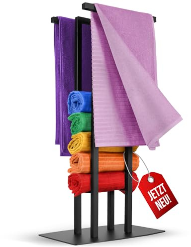 Black Sparrow Handtuchhalter freistehend 2-Fach [Aufbewahrungsmöglichkeit] schwarz| Handtuchhalter ohne Bohren| Handtuchhalter stehend| Handtuch [Aufbewahrung]