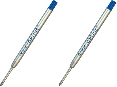 Kugelschreiber Ersatzminen von Online, Internationale Standard Großraum Minen, Strichstärke M (mittel), dokumentenecht, wasserfest, 1 Stück, Kugelschreibermine (blau), ISO 12757-2 G2 (Packung mit 2)