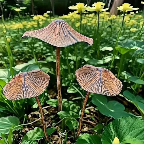 yeeplo Pilzform Gartenstecker, Gartendekoration Plugin, Rost Große Pilze Gartendeko, Erdspieß für Blumenbeet, für den Außenbereich Pilz-Gartendekoration (3 Stück)