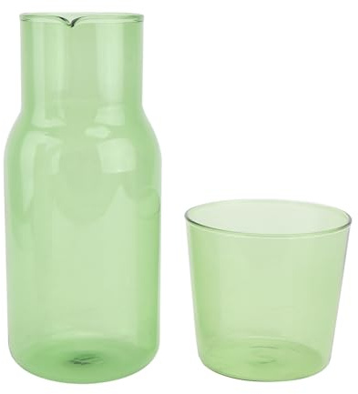 KICHOUSE Glass Bedside Water Carafe with Tumbler Set Green Beverage Carafe and Drinking Glass for Home Office Bathroom Use