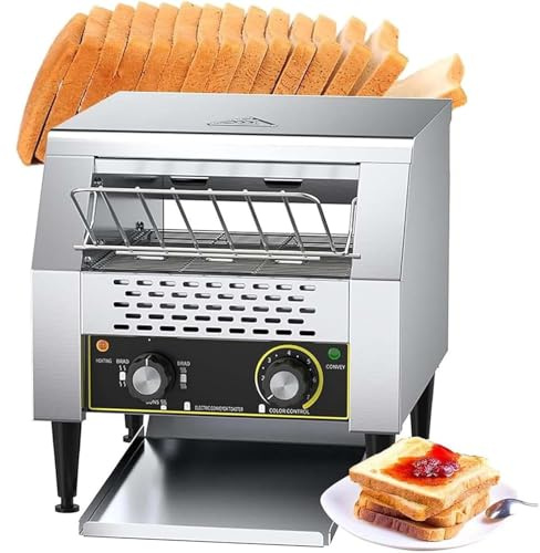 Heavy Duty Conveyor Toaster Oven, Industrial Design with Drawer Tray & Extendable Legs for Restaurant Countertop Use, Ideal for Bread, Buns, & Bagels