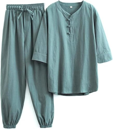 Womens Tai-Chi Clothes Kung Fu Clothing Tai Chi Uniforms Cotton Linen Martial Arts Set Short Sleeve Trousers Zen Meditation Uniform Tang Suit Traditional Chinese Clothing C,L