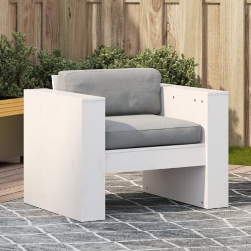 YunCangg Gartensessel Weiß aus massivem Kiefernholz 79x60x62 cm mit Armlehnen für Garten Terrasse Balkon, wetterfestes Outdoor Lounge Möbel für gemütlichen Sitzkomfort und entspannte Momente