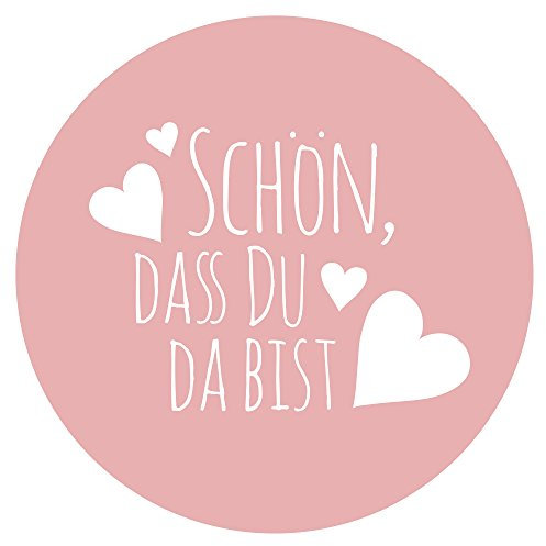 Frau WunderVoll® 24 Aufkleber XL SCHÖN, DASS DU DA BIST, ROSA, Durchmesser 6 cm/Sticker, Hochzeit, Sticker Hochzeit, Kindergeburtstag, Aufkleber Kinder, Aufkleber Junge, Mädchen, Sticker Mädchen