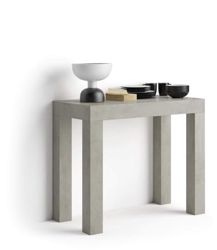 MOBILI FIVER, Mesa Consola Extensible First, 45(305) x90 cm, Color Cemento Gris, para 14 Personas, Mesa Consola Extensible por Cocina y salón, Made In Italy
