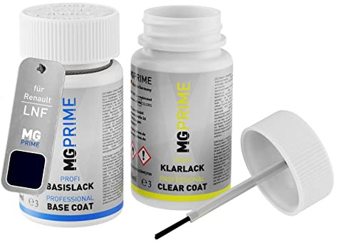 MG PRIME Autolack Lackstift für Renault LNF Ultraviolet Nacre + Klarlack | Ultra-Violett Perleffekt, Set aus Basislack + Klarlack, Lackfläschchen mit Pinsel, je 50ml