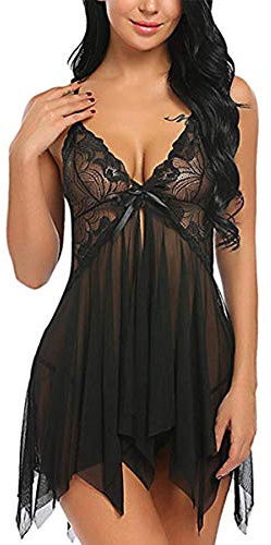 SEDEX Babydoll Lingerie Sexy Intimo Donna Biancheria Intima Confortevole Stile-Anteriore Aperto Grande Size Pizzo Lace Lingerie Trasparente Aperto G-Stringa