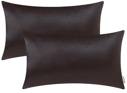Brawarm Kissenbezüge aus Kunstleder, Lederbezüge für Lendenkissen, einfarbig, für Couch, Bett, Sofa, Garten, Zuhause, dekorativ, Dunkelbraun, 30,5 x 50,8 cm, 2 Stück