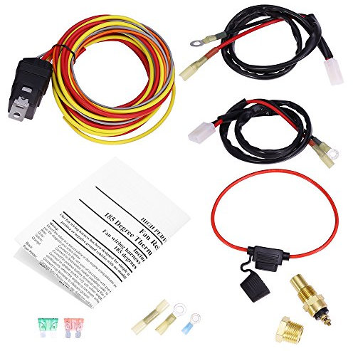 Dual Electric Cooling Fan Wiring Install Kit 185 Degree On 165 Off Thermostat 50 AMP Relay, Fan Pigtail Connectors Included