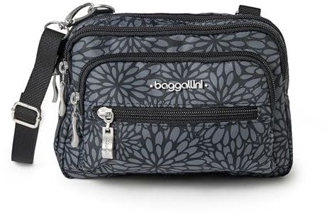 Baggallini Riñonera pequeña convertible con triple cremallera, ligera, resistente al agua, Peltre Floral, Talla única