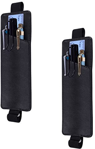 wisdompro Stiftehalter, verstellbar, elastisches Band, 2 Packungen PU-Leder, Bleistifthalter, Stifthülle, Passt für 20,3 cm bis 29,5 cm Hardcover-Tagebuch, Notebooks, Planer, iPad, schwarz