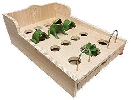 CADENAS ® - Komplettes Froschspiel aus Gusseisen, mit Holztisch: 1 Frosch, 2 Brücken, 2 Bögen, 1 Mühle, 2 Befestigungen und 10 Chips aus Stahl (ohne Tischbeine)