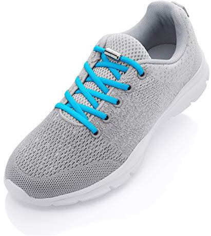 ALPHAPACE Pace Locks mit Metal Caps - 5mm breite elastische Schnürsenkel ohne binden, Slip-on Schnellverschluss aus Metall für Sport, Jugend & ältere Menschen, 100 cm, 1-Paar in Blau/Silber