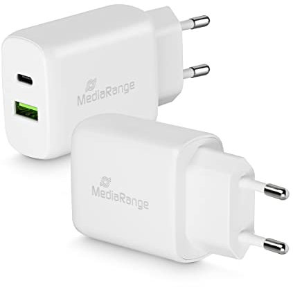 MediaRange 25W Steckdosen-Ladegerät mit USB-A und USB-C Ausgang, weiß