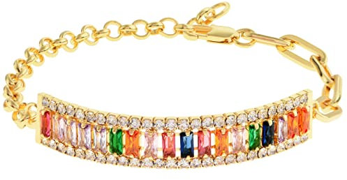 Beutirer Gold Armband Damen mit 585 Vergoldet, 5A Zirkonia Kristall Glänzender Tennis Armbänder, Silber Verstellbares Armband, Schmuck Geburtstag Weihnachts Geschenke für Mutter Frau Tochter Freundin