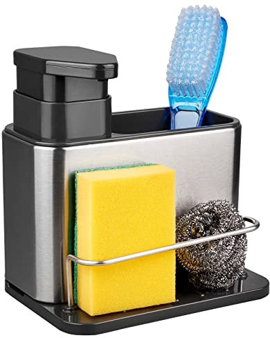 RedCall Dispensador de jabón para Fregadero de Cocina, Soporte de Esponja 3 en 1 para Fregadero de Cocina, Organizador de Fregadero de Cocina de Acero Inoxidable, Bandeja escurridora, dispensador de