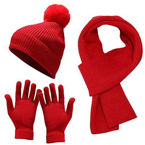 Unbekannt Hut Frauen Handschuhe Strick Radfahren Sets Winddicht Männer Hut Erwachsener Schal Gestrickte Warme Skifahren Winter Baseballmützen Mützen Set Damen, YQ0616_k0fHn1WN, Einheitsgröße, Rot